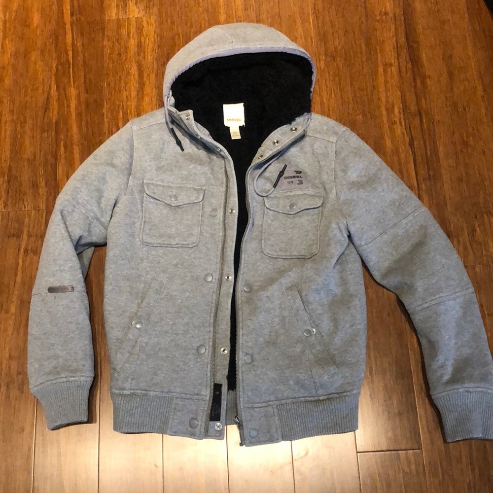 Grey Diesel Jacket with Black Sherpa Lining Sz L
